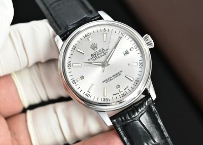 Rolex Datejust 8215 Movement 40mm White Face Index Markers Black Calfskin Leather Strap Men Watch